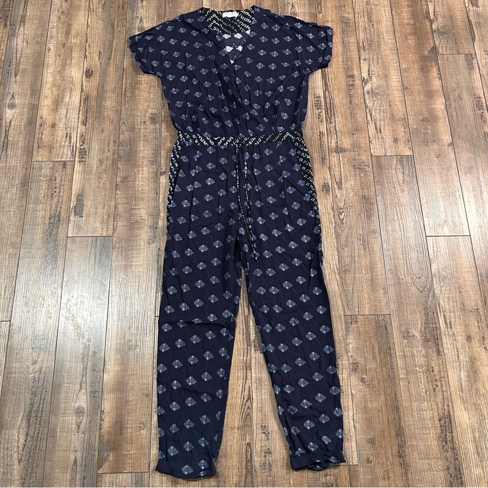 Velvet by Graham & Spencer Womens Abstract‎ Print Jumpsuit Navy Blue Size Medium